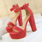 Chunky Heel Super Slimming High Heels Nightclub Shoes Waterproof Platform Open Toe Belt Buckle Sandals